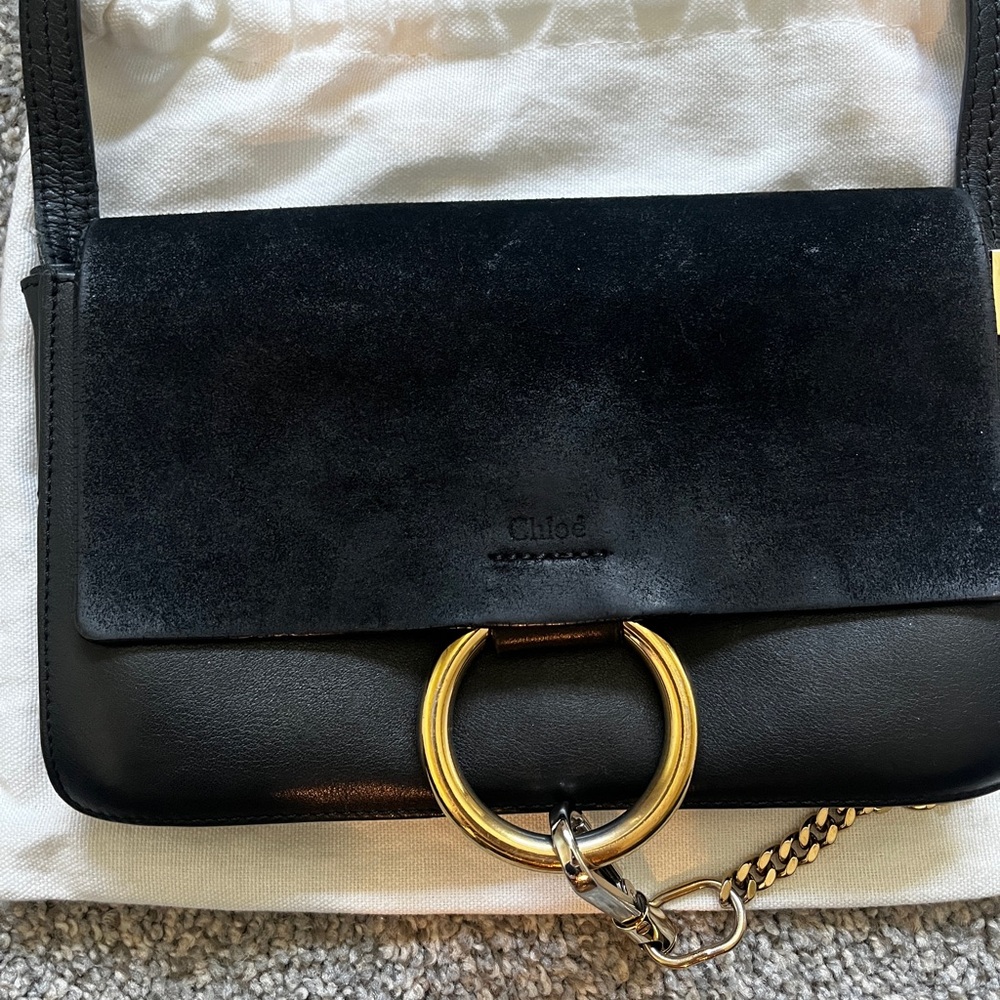 Chloe Black and Gold Crossbody Bag with Signature Ring